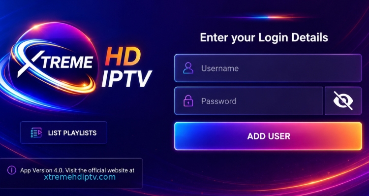 Xtreme HD IPTV login screen username and password