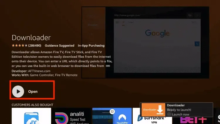 Downloader app installed on Firestick