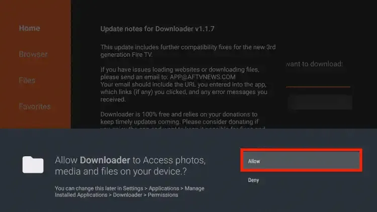 Allow Downloader app permissions